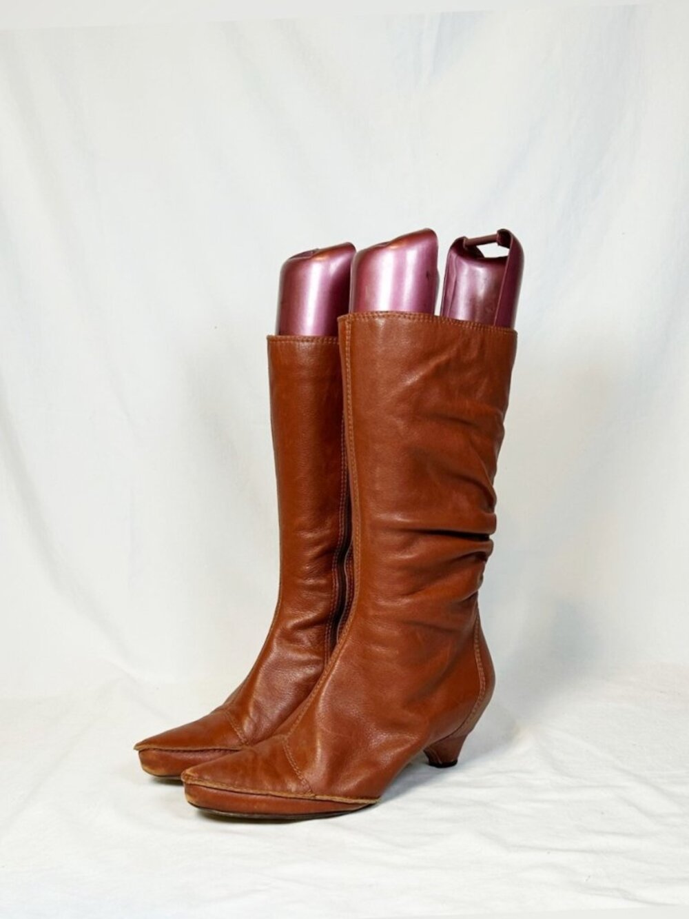 10 Corso Como Cognac Brown Leather Pointy Toe Mid Calf Zip Slouch Boots~7.5~